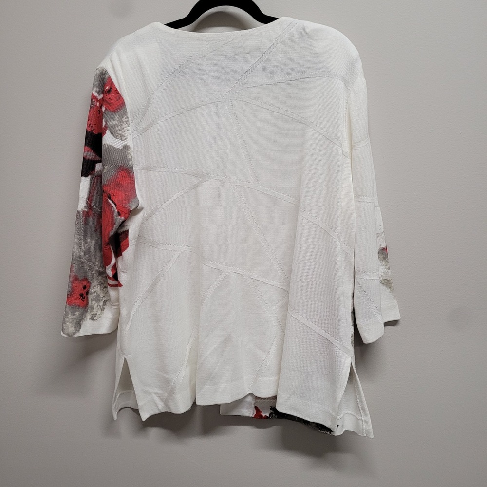 Ming Wang Womens 1X White Red Floral Abstract Knit Cardigan Hook Eye Closure - Picture 4 of 6